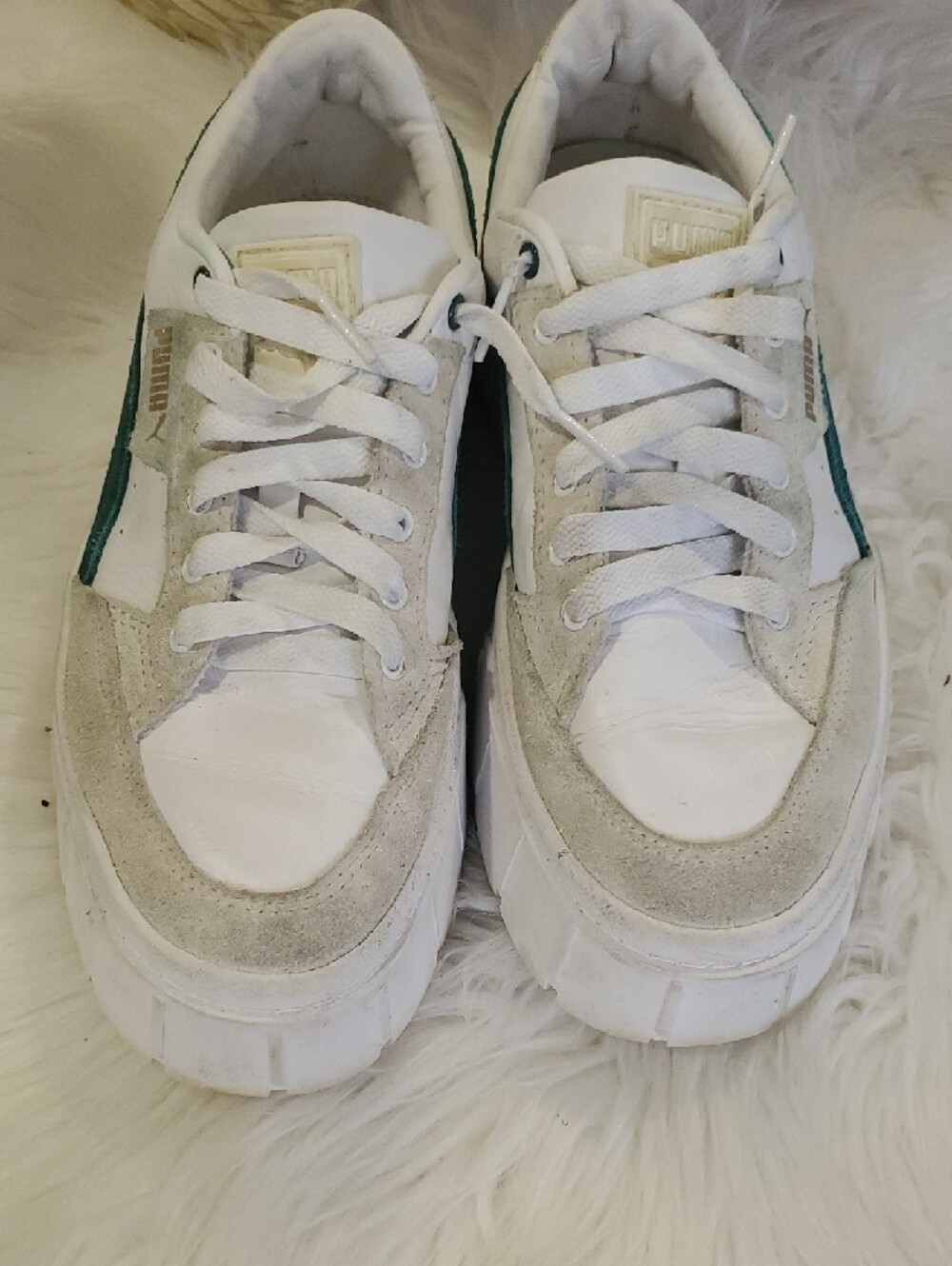 Puma White Wedge Sneakers with Teal Accent Size 7.5 - Picture 6 of 9